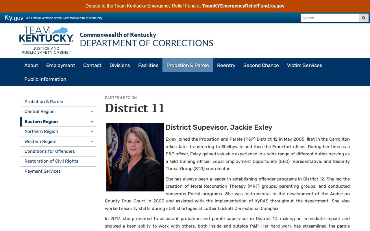 Magoffin County parole and probation District 11 office page