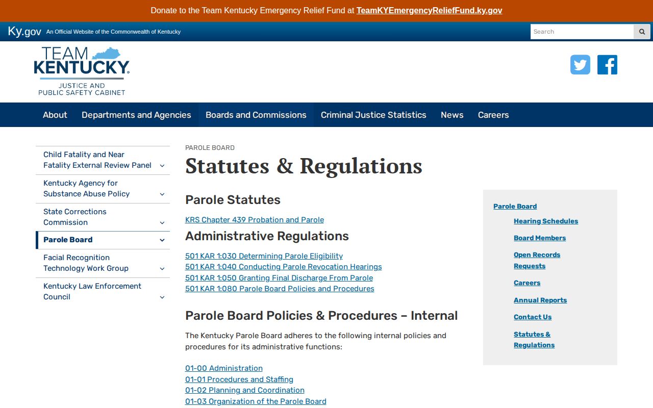 Magoffin County parole record statutes and regulations page