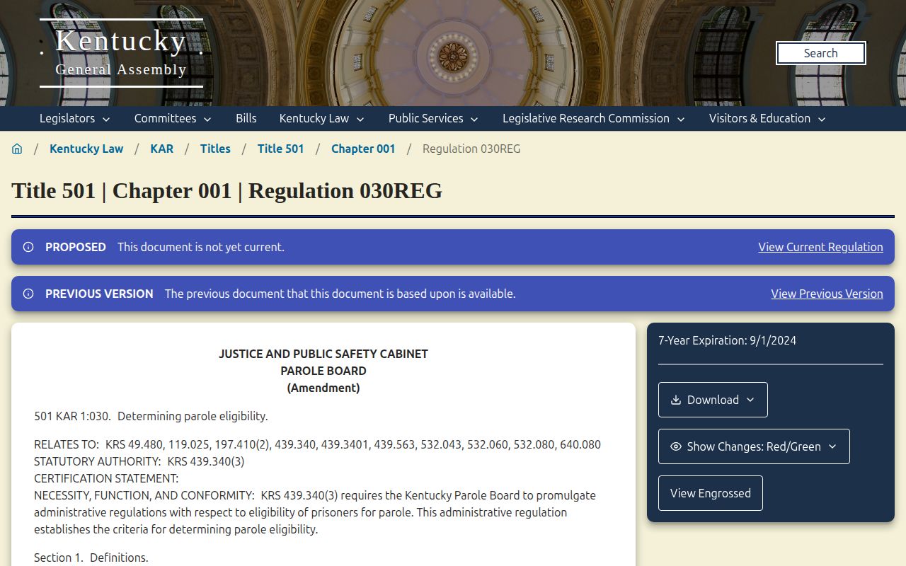Magoffin County projected release date and Kentucky parole eligibility regulation
