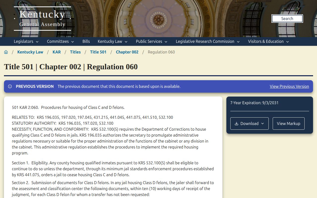 Magoffin County projected release date regulation for county-housed state felons